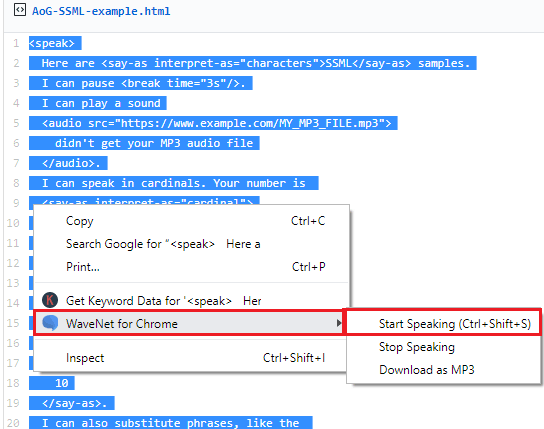 Wavenet Chrome Extension Text to speech
