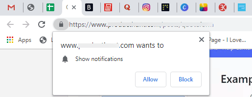 Website notification pop-up