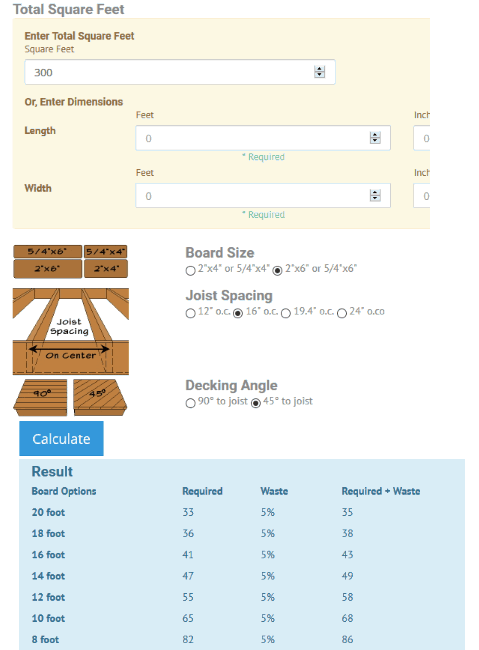 decking board estimator and calculator