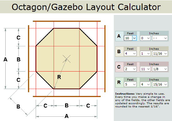 octagon or gazebo layout calculator