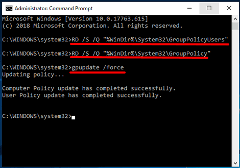 reset group policy settings in windows 10 using command prompt
