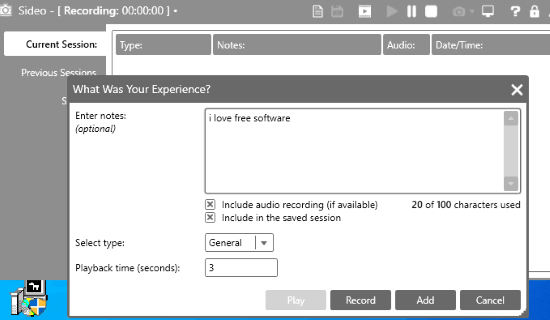 screen recording with note taking pop-up