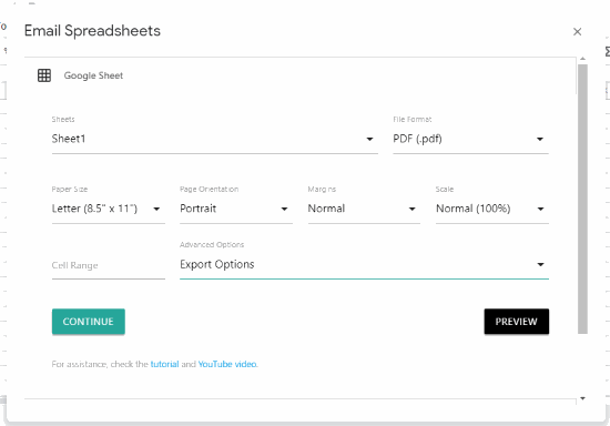 set google sheet options