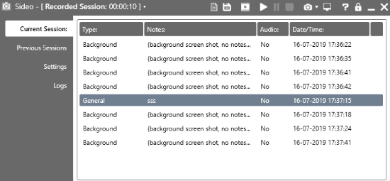 use current session tab for recording and other optins