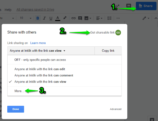 use more option in get shareable link option