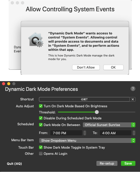 Allow Dynamic Dark Mode to access System