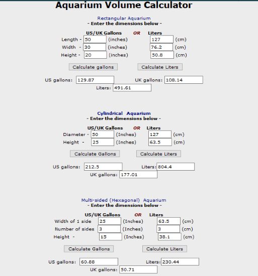 Aquaticcommunity.com aquarium volume calculator