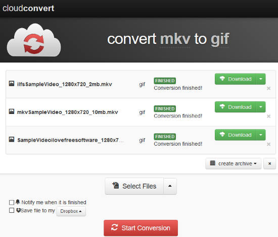 CloudConvert MKV to GIF