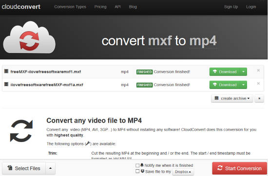 CloudConvert MXF to MP4