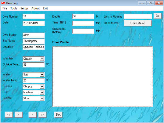 Dive Log- interface