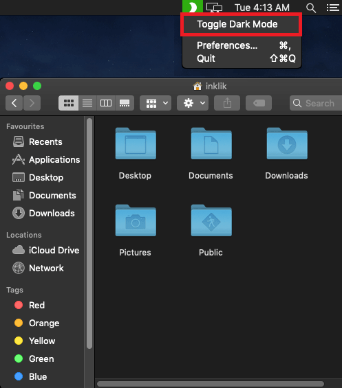 Enable Mac OS Dark Mode in 1 click from Menubar