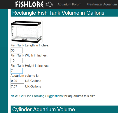 Fishlore.com aquarium volume calculator