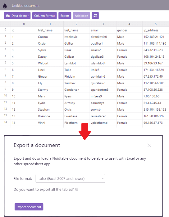 Fluidtable data cleaning in action