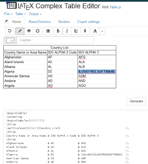 Latex-tables.com website interface