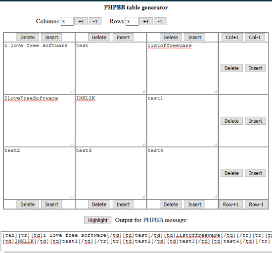 PHPBB BBCode Table Generator