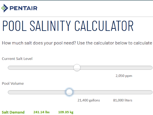 Pentair Pool Salinity Calculator
