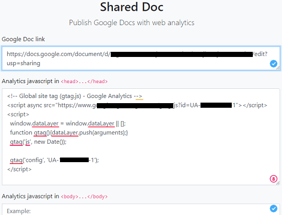 Shared Doc enter Doc URL and tracking code