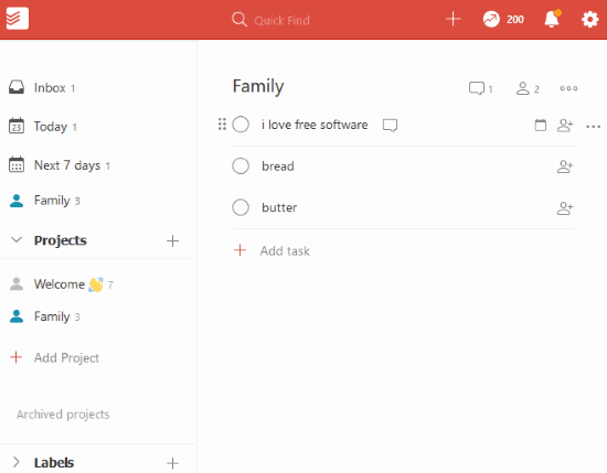 Todoist- interface