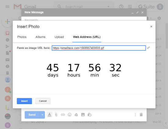 use countdown timer in gmail