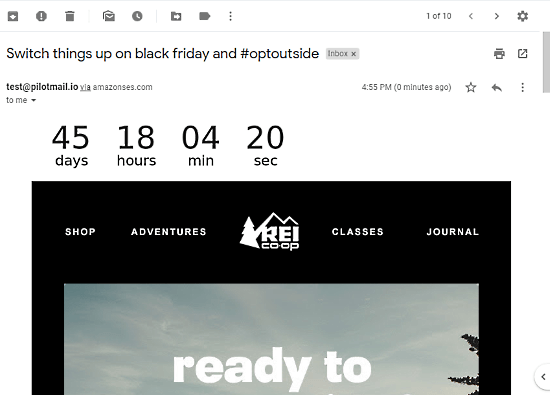 preview of countdown timer in email