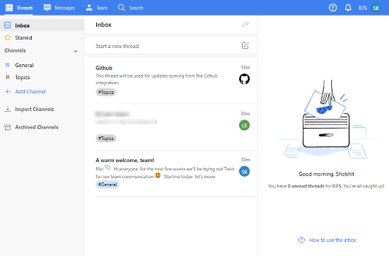 team communication with threads, messages, group, channels