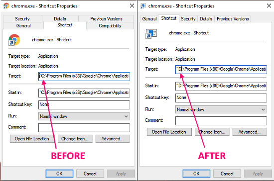 bulk replace target path in shortcuts