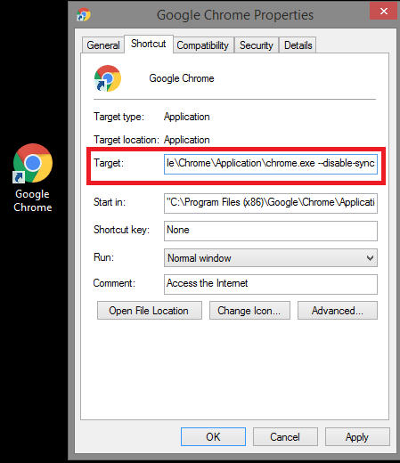 disable sync in Chrome