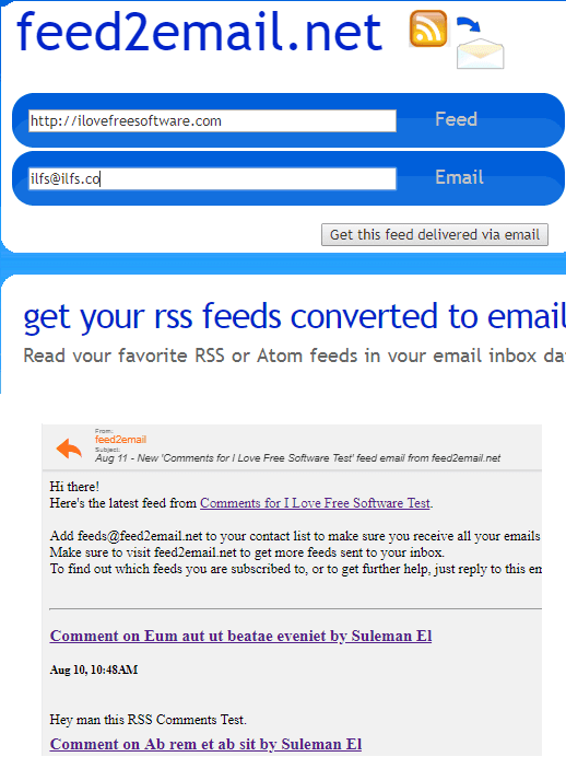 feed2email.net in action