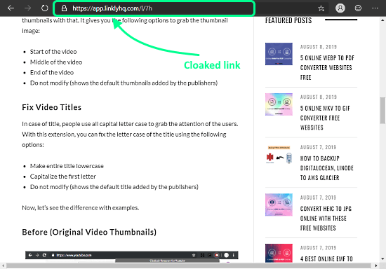 cloaked link in the browser