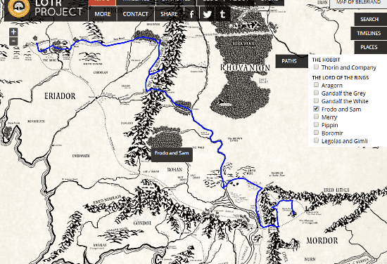 view the paths of lord of the rings on an interactive map
