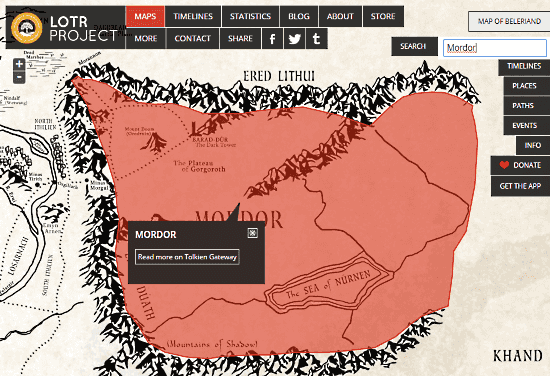search the map of middle earth to find places from lord of the rings