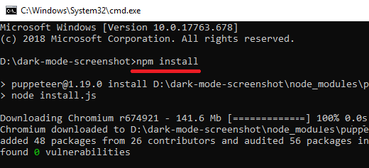 npm install dependencies dark mode screenshot