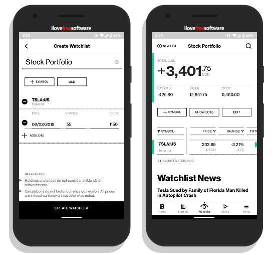 track stock portfolio with alerts using Bloomberg