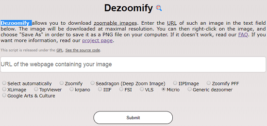 Dezoomify web interface