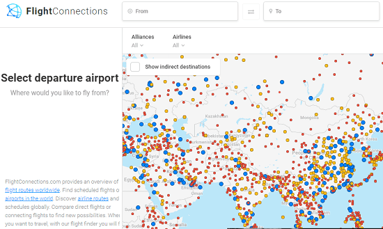 FlightConnections Map interface