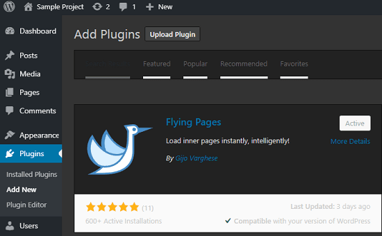 Flying pages plugin interface