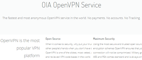 Free VPN Service by OIA that works with OpenVPN, Wireguard