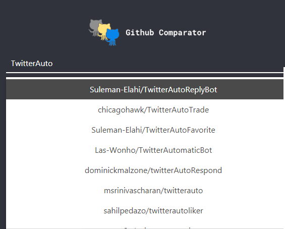 GitHub Comparator search repositories