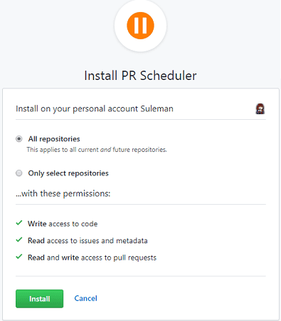 Install Pr Scheduler in your GitHub account