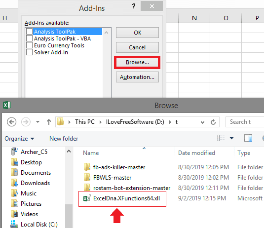 Install the XFuntion addin in Excel