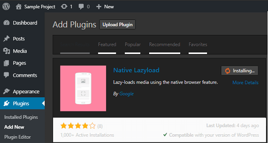 Installing Native Lazyload wordpress