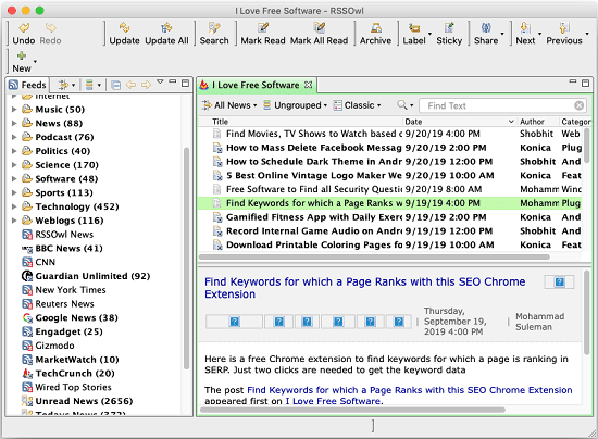 RSSOwl in MAC in action