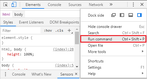 Run command option in Chrome DevTools