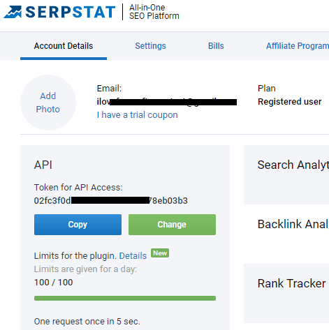 SERP STAT API Token