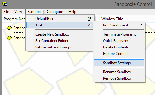 Sandboxie settings