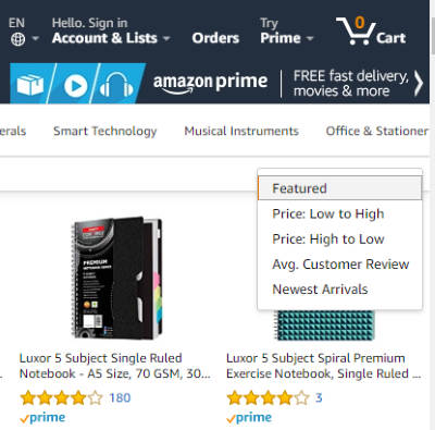 Sort Amazon search results