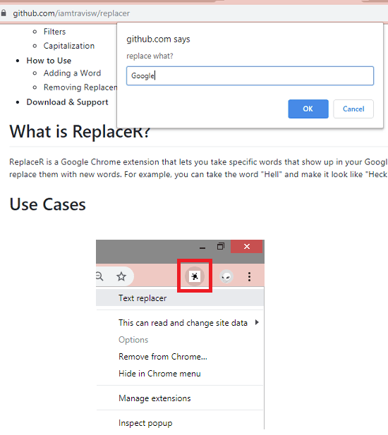 Text replacer chrome extension