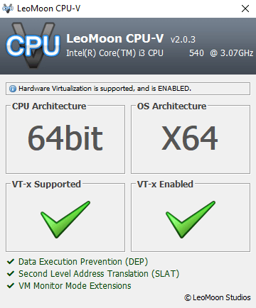 check hardware virtualization support with LeoMoon