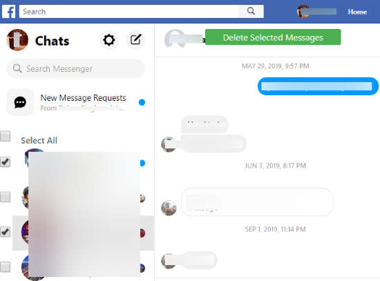 delete all or selected Facebook chats