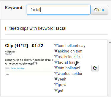 enter keyword to find specific segmant in a video